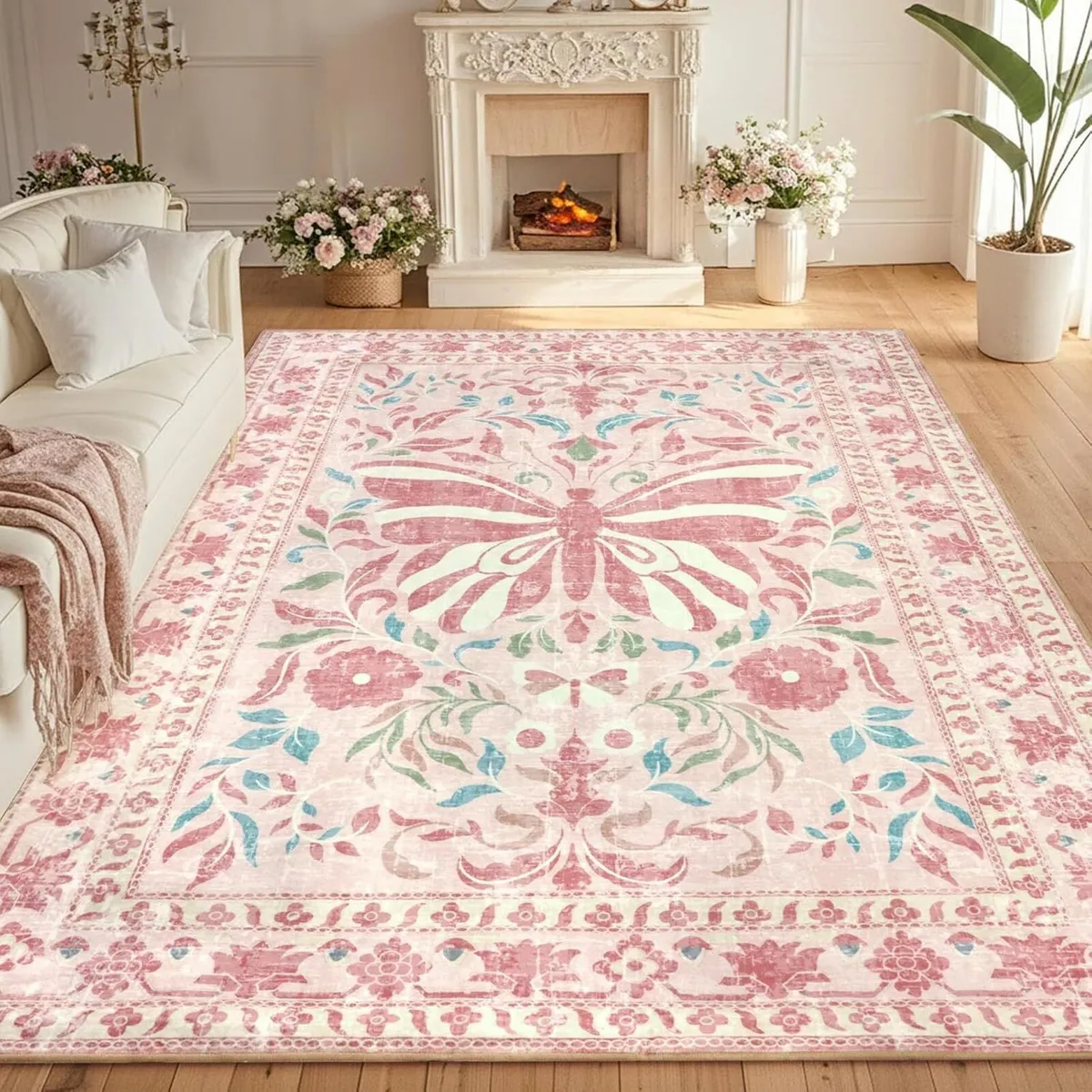 Butterfly Pink Rugs Living Room 200x290cm - Image 1