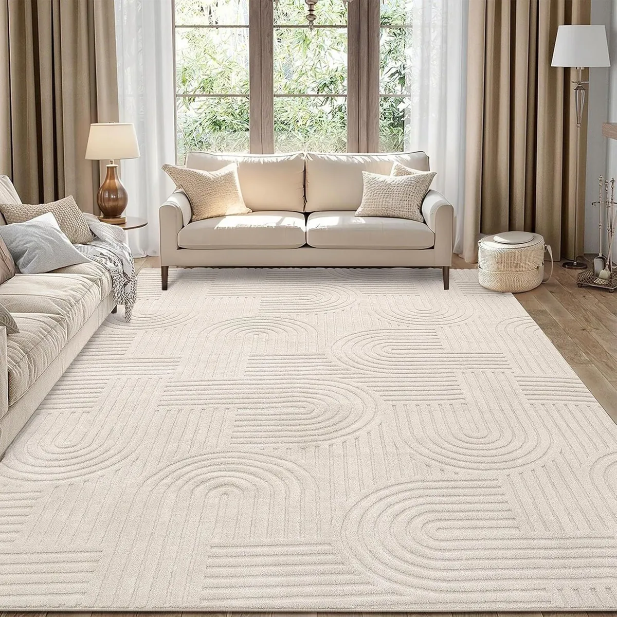 Large Rugs Living Room 200 x 290 cm Beige Fluffy - Image 1