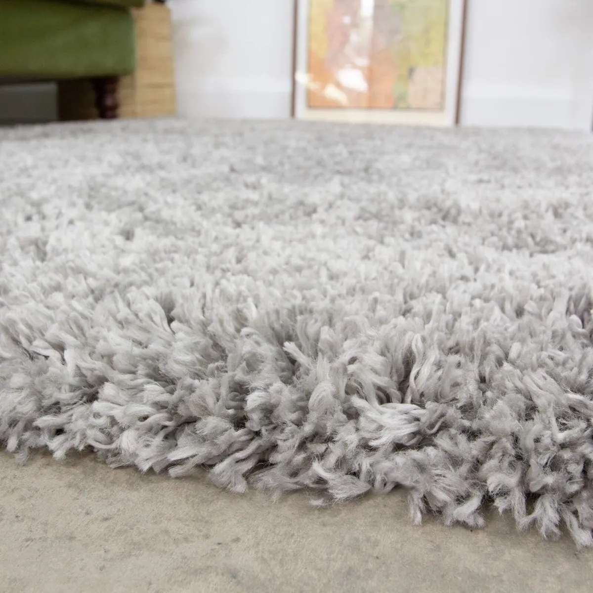 Silver Thick Shaggy Rug Light Grey Modern Durable - Image 3