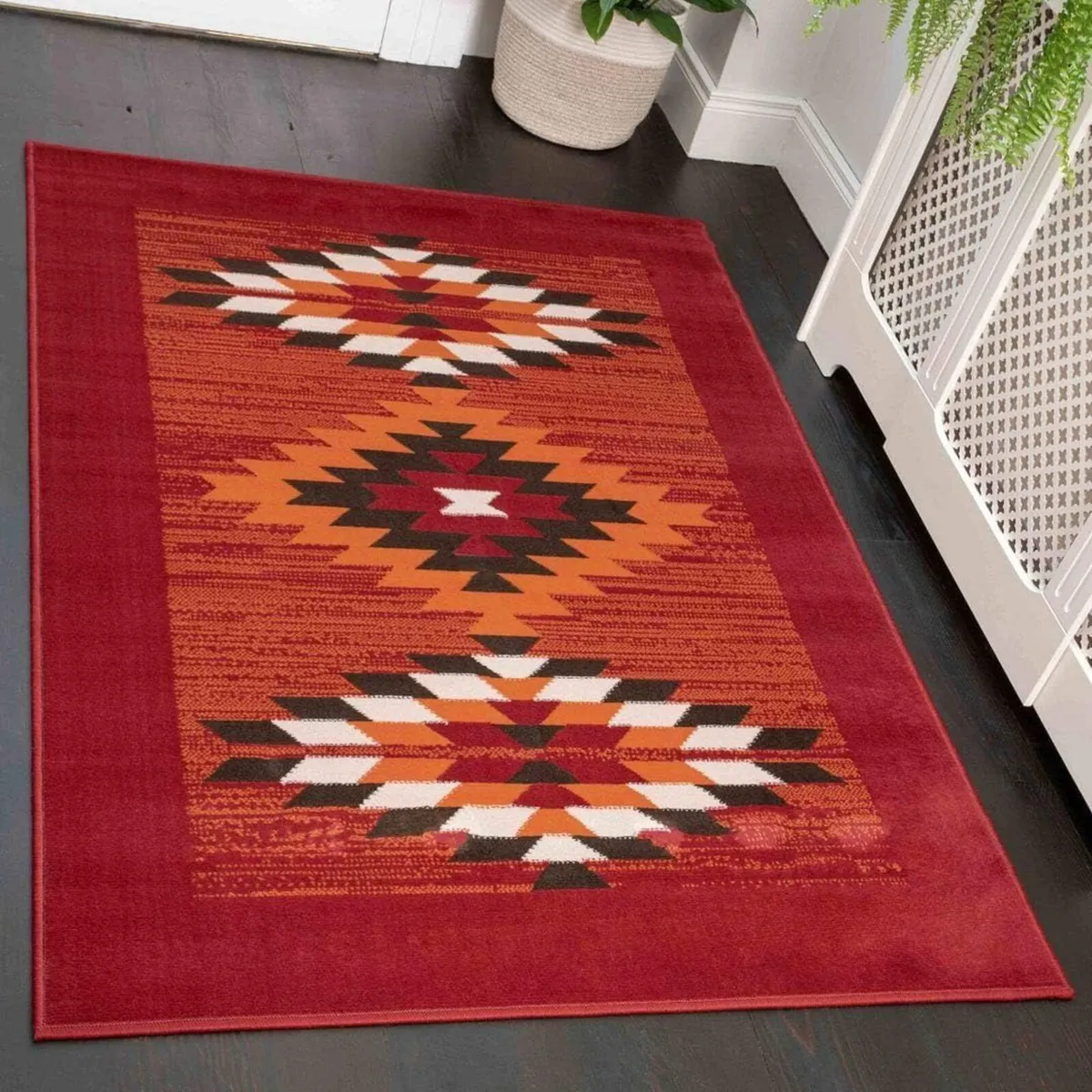 Modern Large Tribal Trellis Red Orange Living