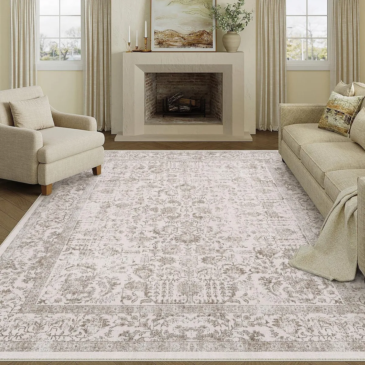 Vintage Brown Rugs Living Room Washable Non Slip - Image 1