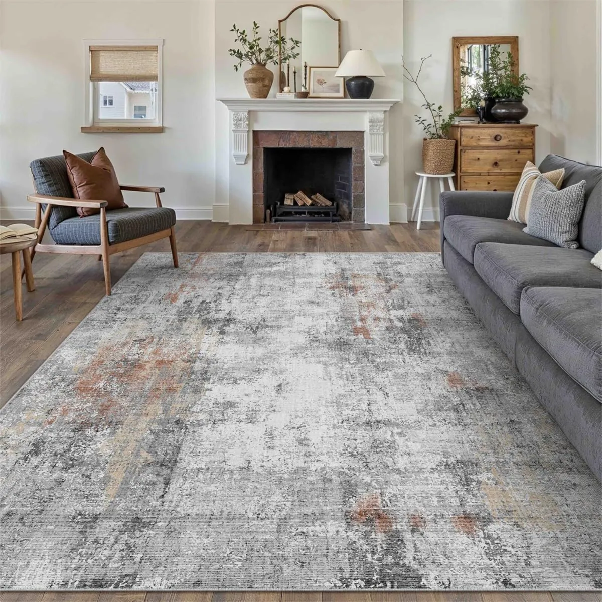 Washable Rugs Living Room Rug 240x300cm Grey Red - Image 1