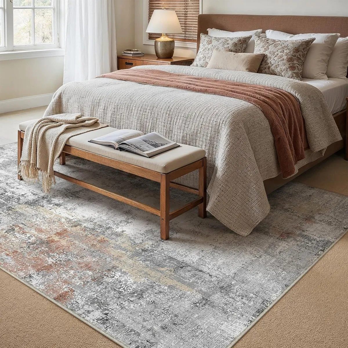 Washable Rugs Living Room Rug 240x300cm Grey Red - Image 3