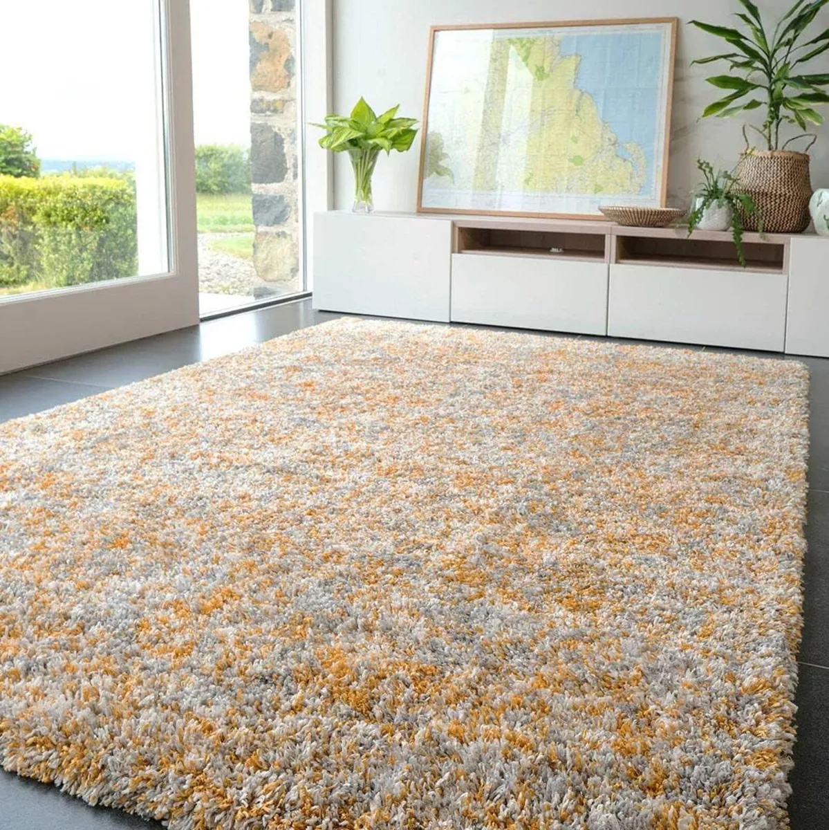 Large Ochre Fluffy Shaggy Shag Carpet Rug - Image 3