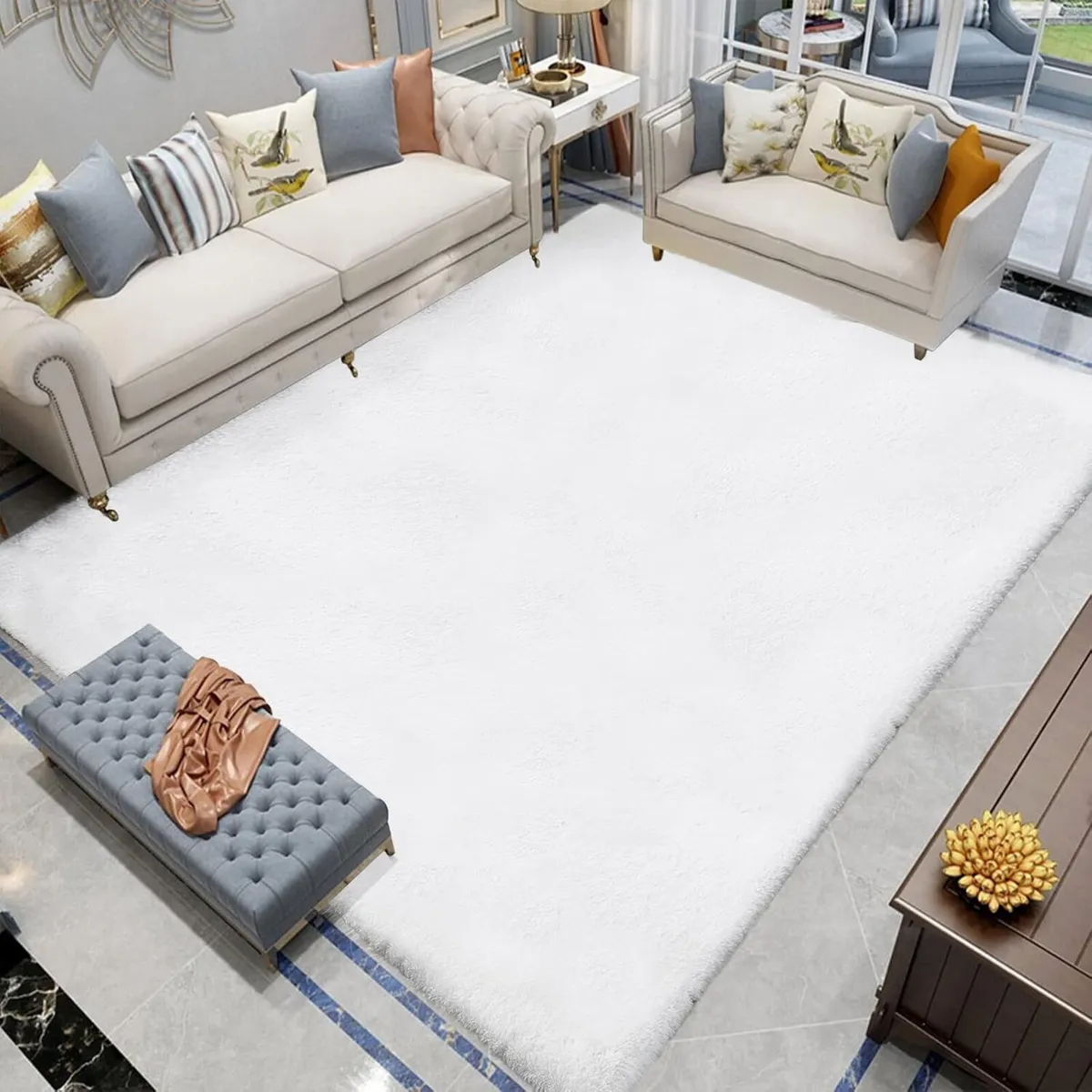 White Fluffy Faux Fur Rug 180 x 270cm Machine - Image 1