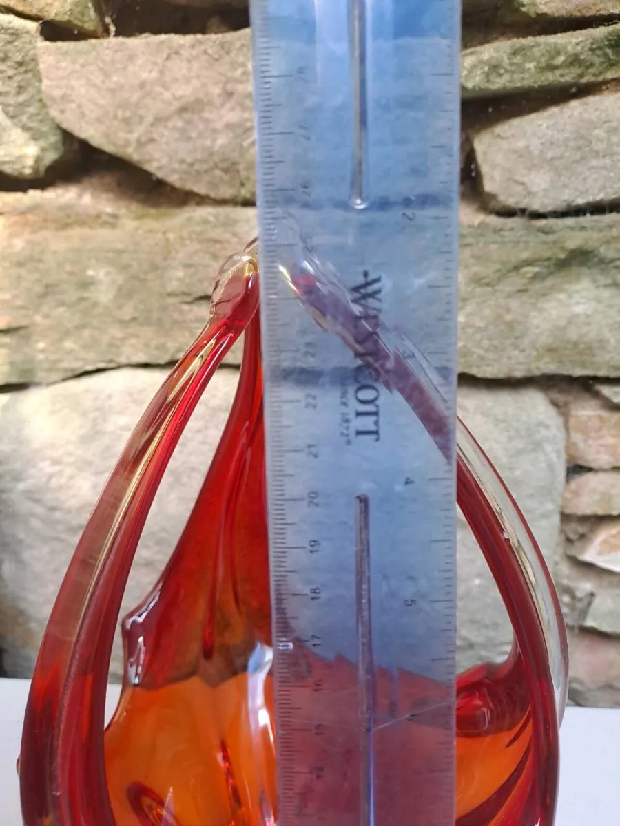 Vintage Red & Amber Art Glass Basket Bowl / Centre - Image 2