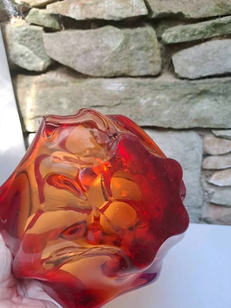 Vintage Red & Amber Art Glass Basket Bowl / Centre - Image 4
