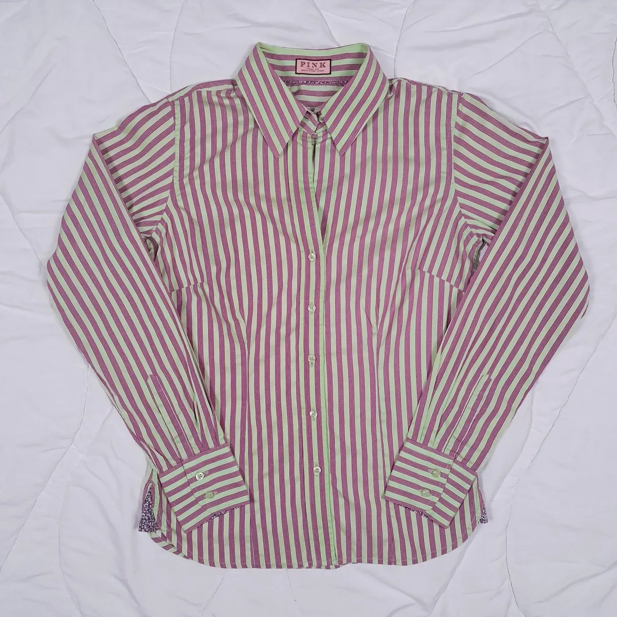 Thomas Pink Pink Green Striped Shirt 8UK - Image 1