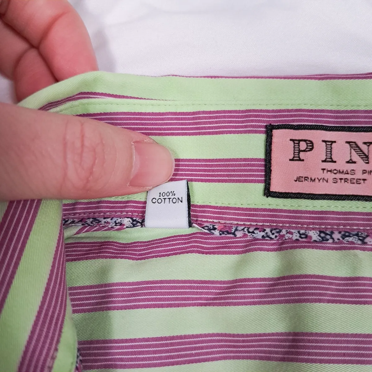 Thomas Pink Pink Green Striped Shirt 8UK - Image 4