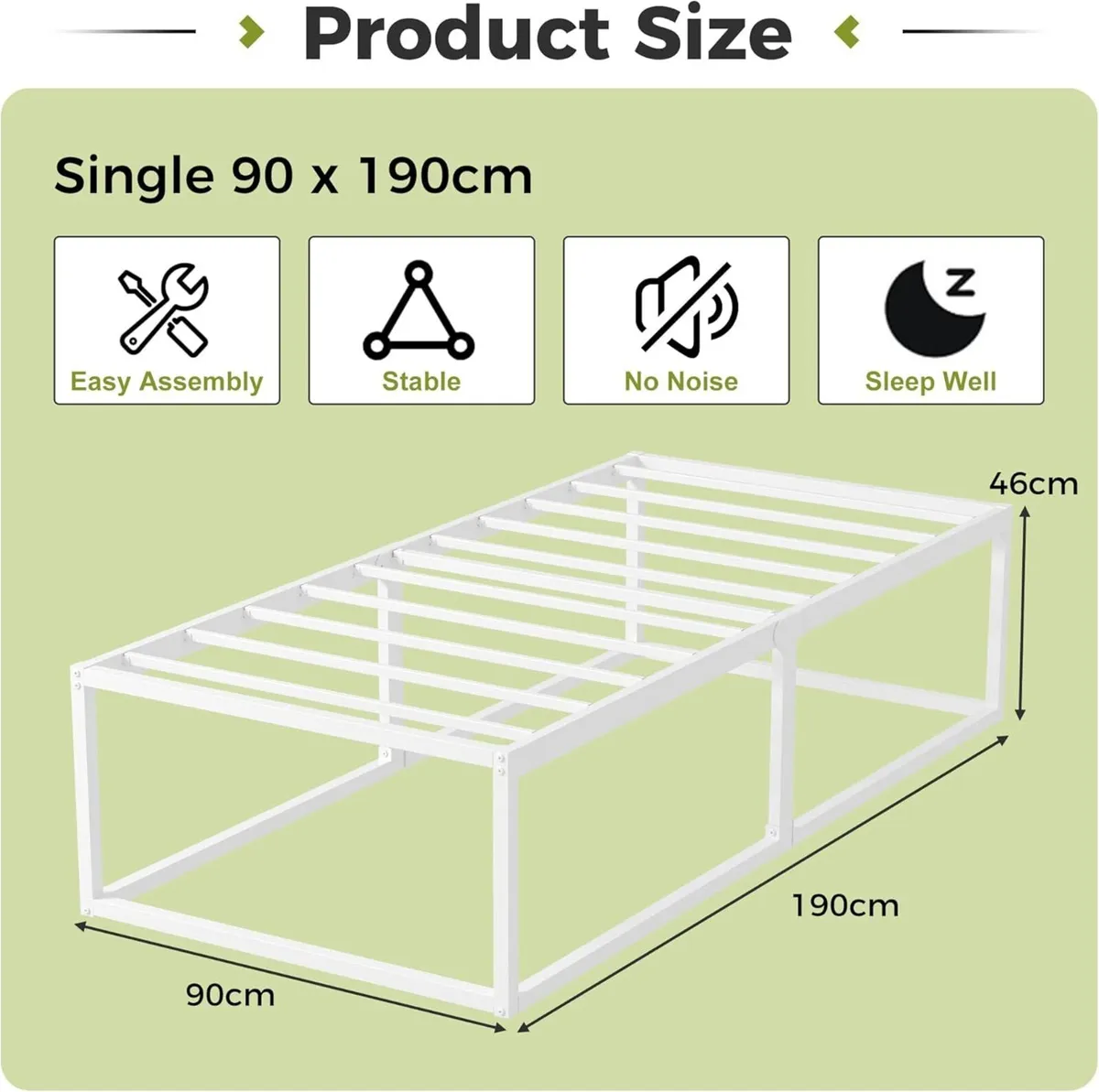 46 cm High Single Bed Frame 90x190 Heavy Duty - Image 2