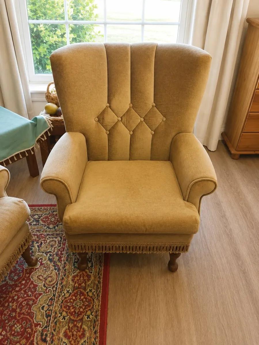 Vintage Velvet Style Sofa & Armchair Set - Image 2