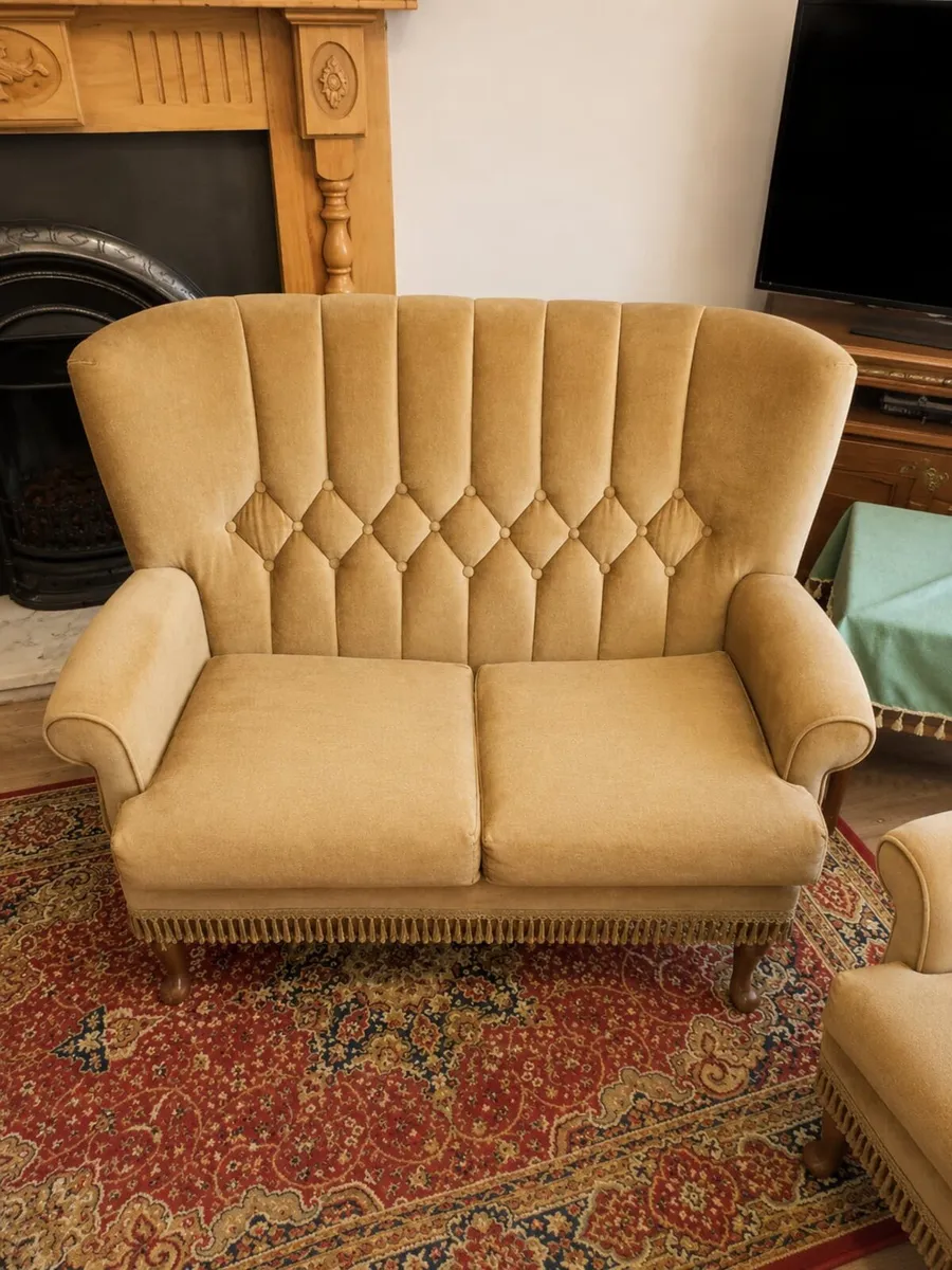 Vintage Velvet Style Sofa & Armchair Set - Image 3