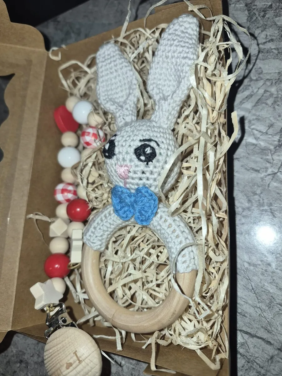 Handmade baby rattle and soother clip - Image 1