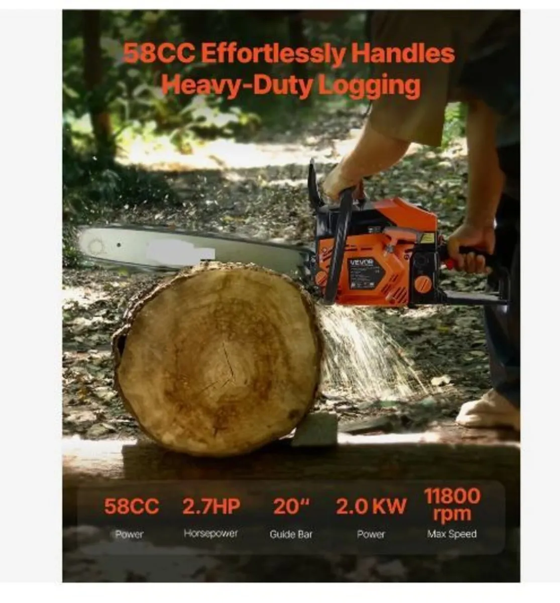 58 cc Gas Chainsaw, 20 inch Gas Powered - Image 1