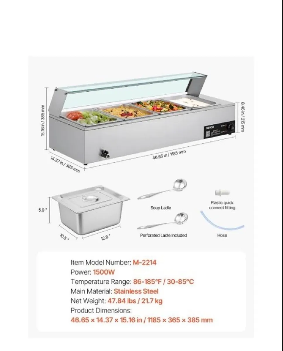 Warmer Stainless Steel 4 Pans with Glass Shield - Image 2