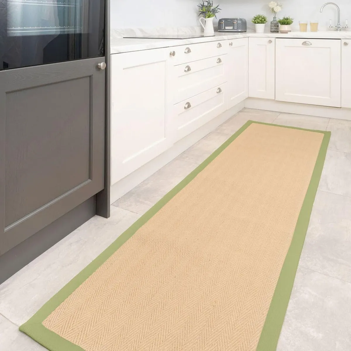 Sustainable Olive Green Cotton Border Herringbone - Image 2