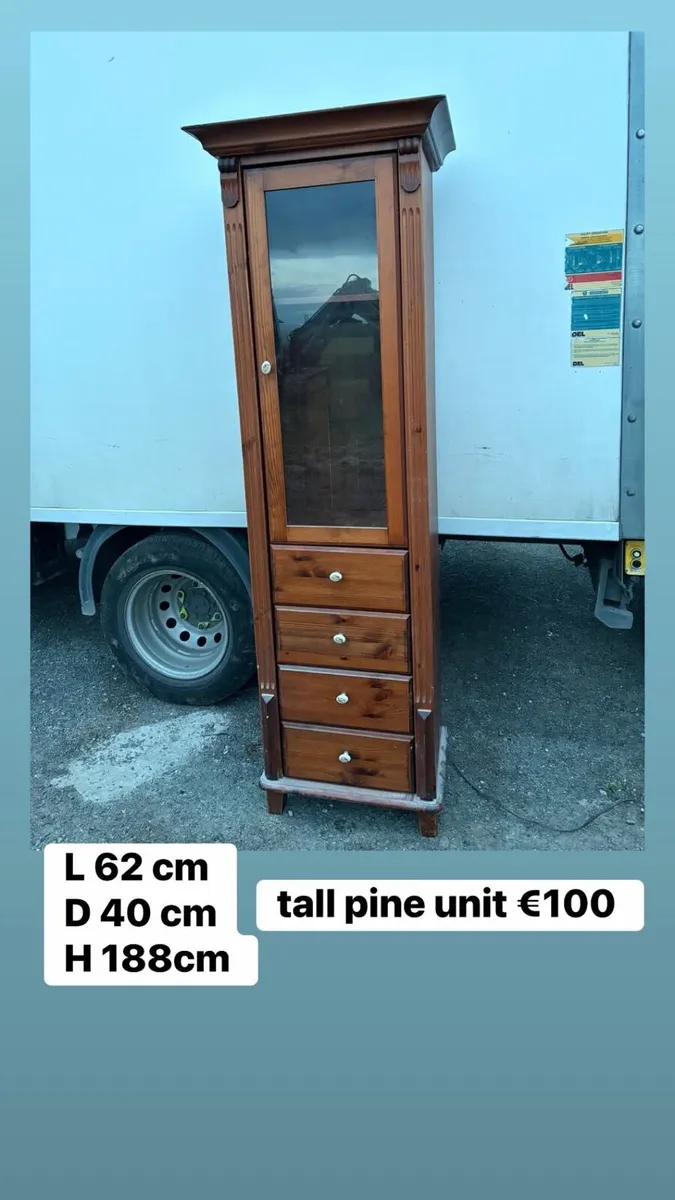 Tall narrow pine cabinet unit - Image 1