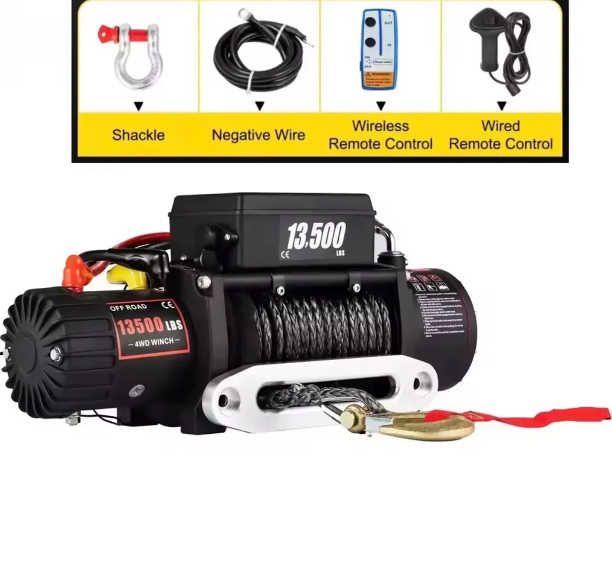 Heavy duty winch 13500lbs Electric Synthetic Rope - Image 1