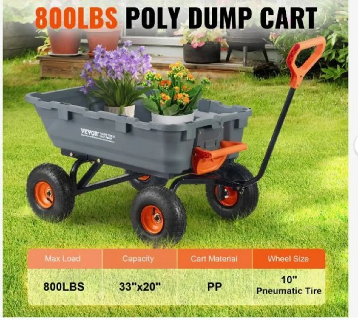 Poly Garden Dump Cart Heavy-duty Yard Carts - Image 1