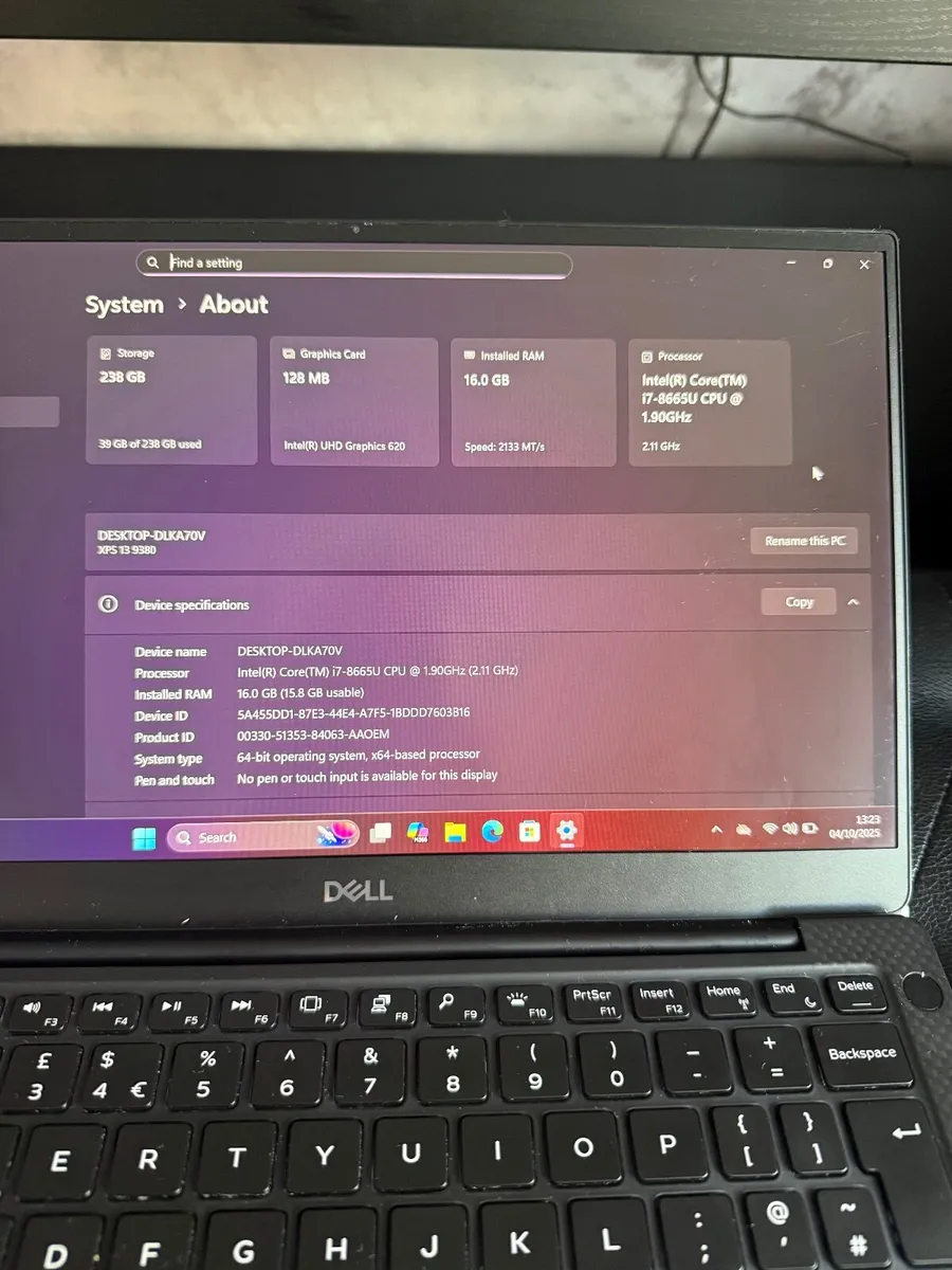 Dell XPS 9380 Laptop i7/16GB/256SSD/FHD - Image 4
