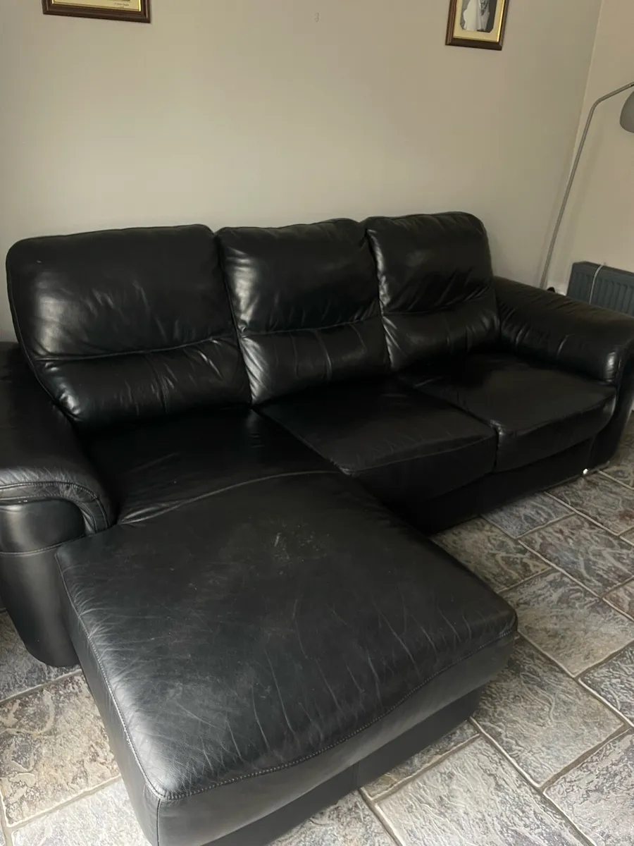Black Leather L Couch with Storage - Image 1