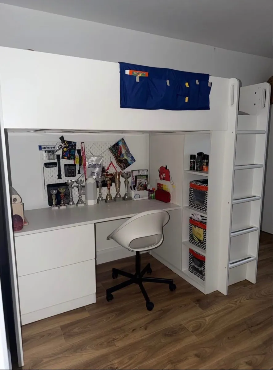 IKEA loft bed with wardrobe, desk & drawers - Image 1