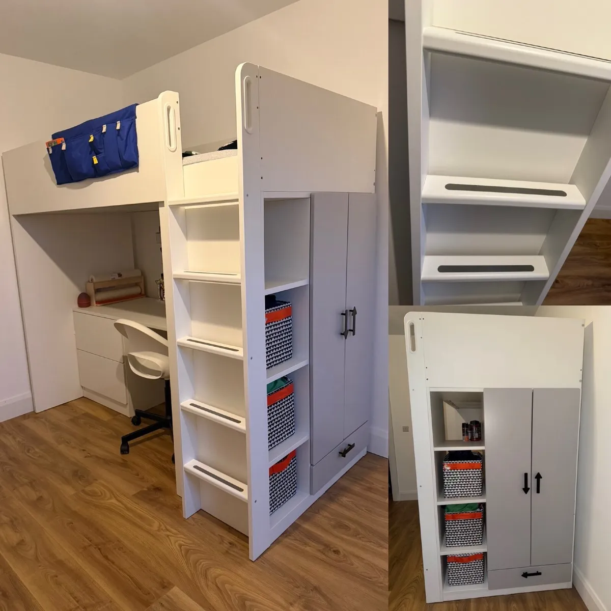 IKEA loft bed with wardrobe, desk & drawers - Image 3