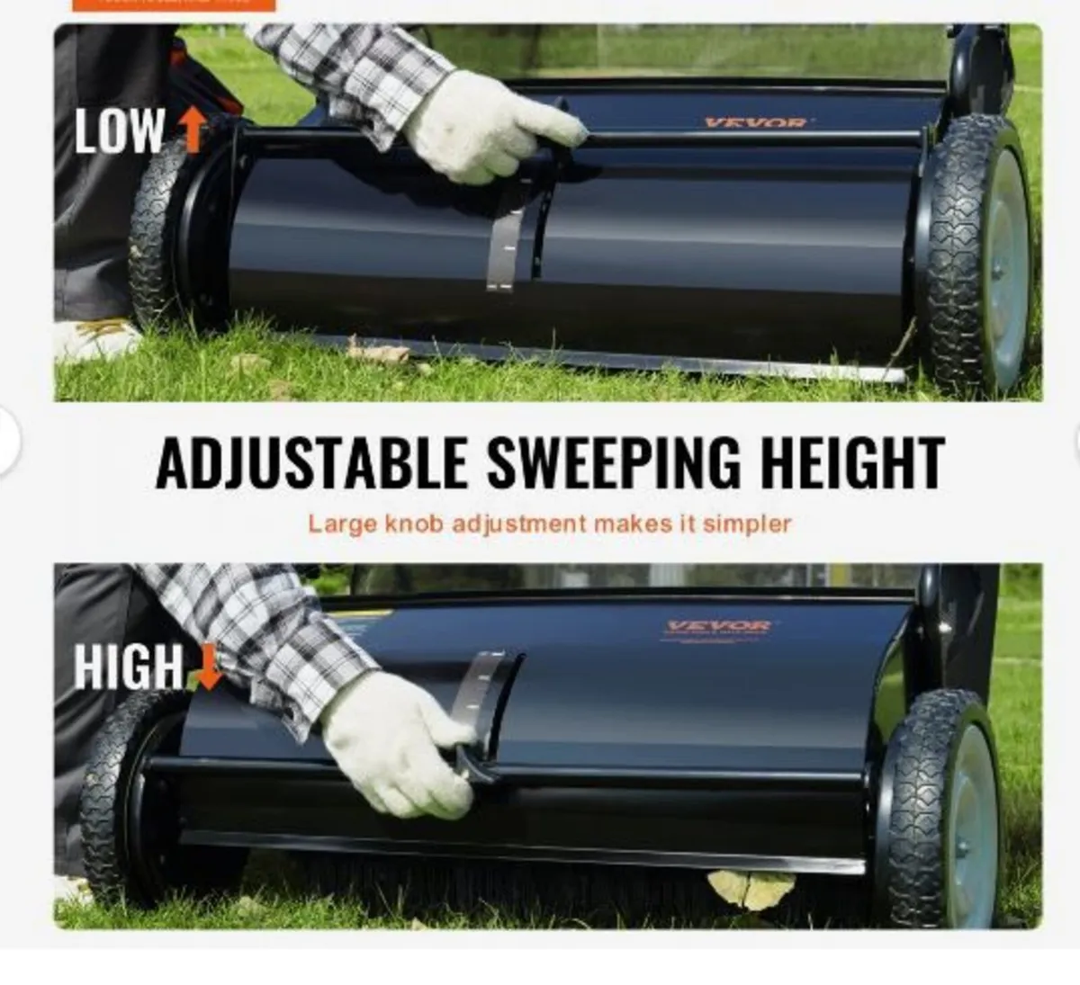 Push Lawn Sweeper, 26-inch Leaf & Grass Collector - Image 3
