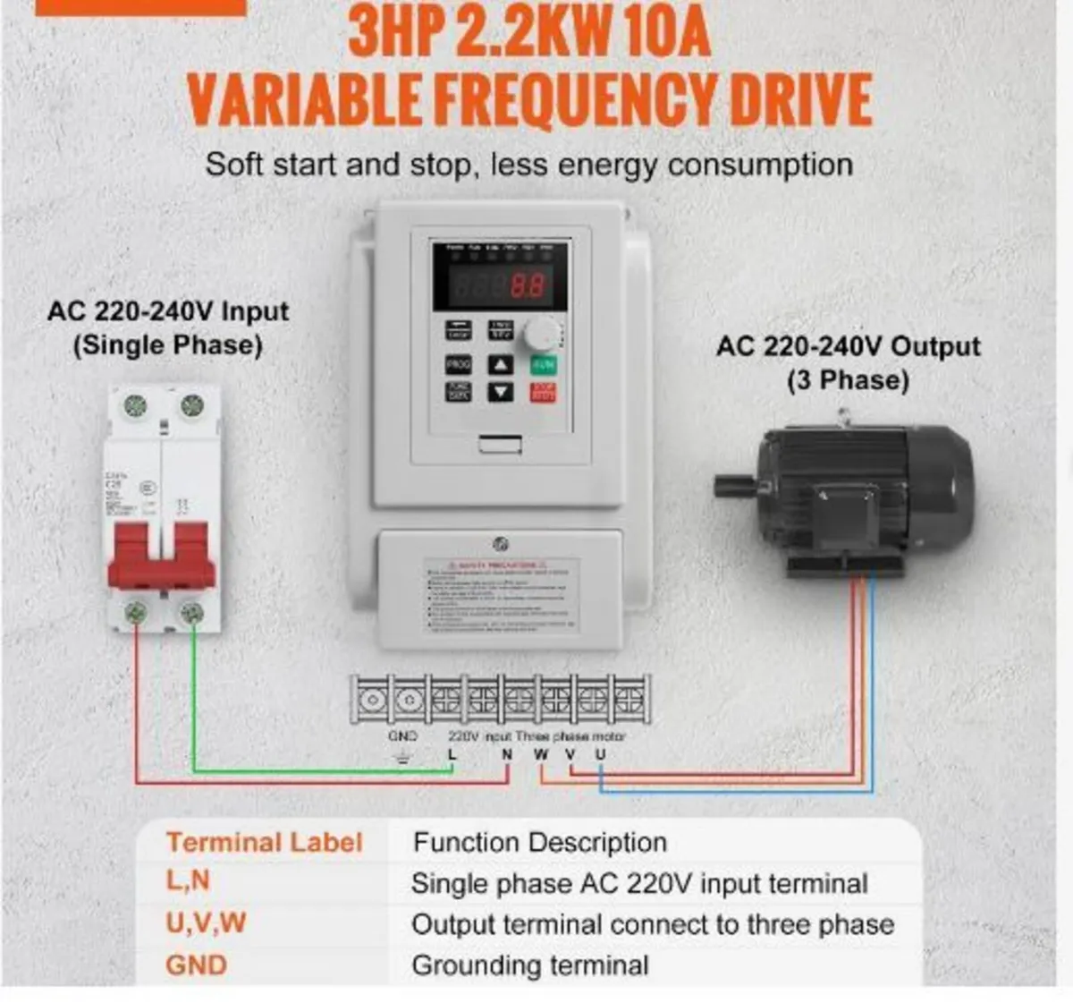 VFD 2.2KW 10A 3HP Variable Frequency Drive - Image 2