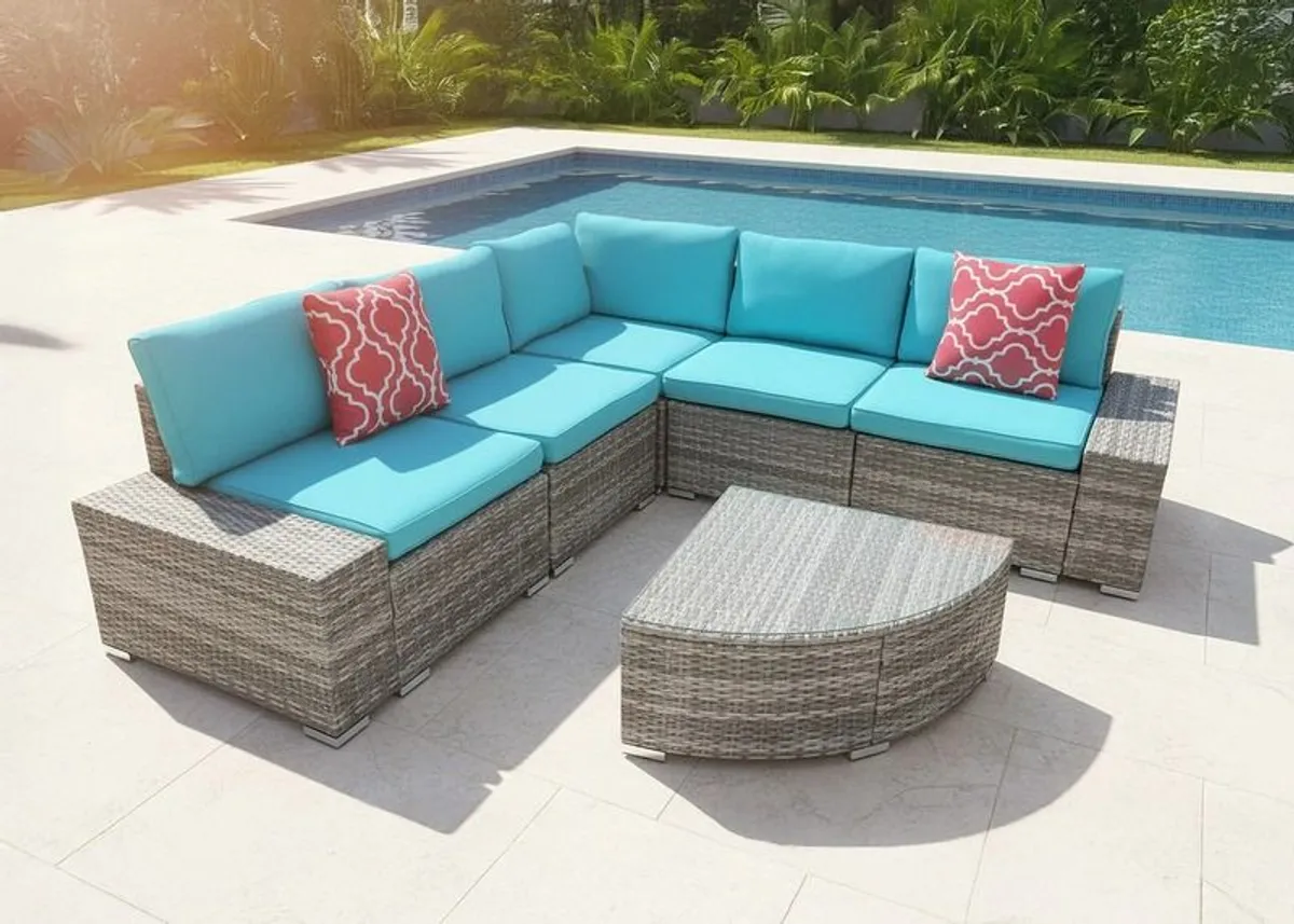 Victoria Corner Garden Sofa Set Large Outdoor Rattan Lounge with Table 220x220cm - Image 1