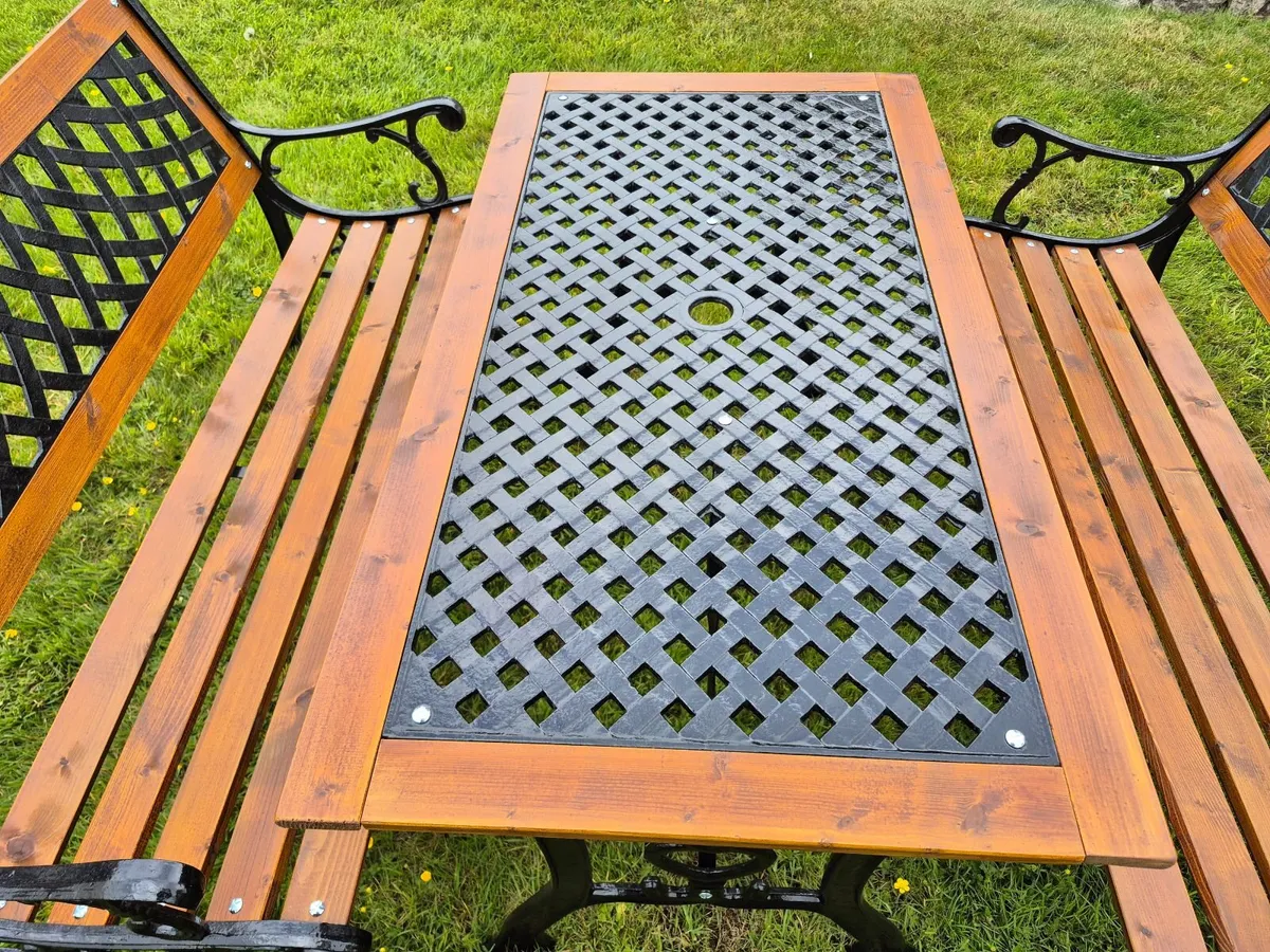 Cast iron table and benches - Image 2