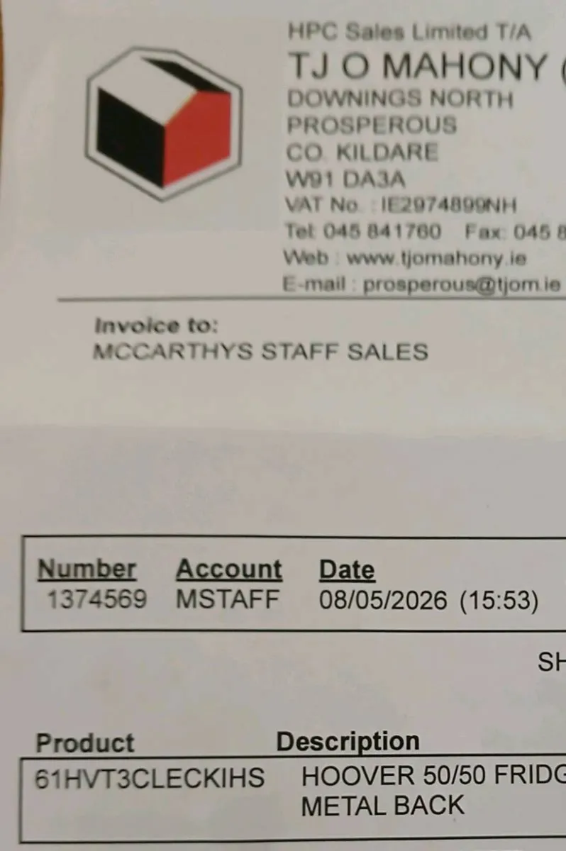 New Hoover Fridge Freezer  purchase date attached - Image 3