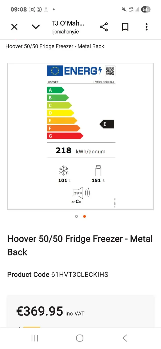 New Hoover Fridge Freezer  purchase date attached - Image 4