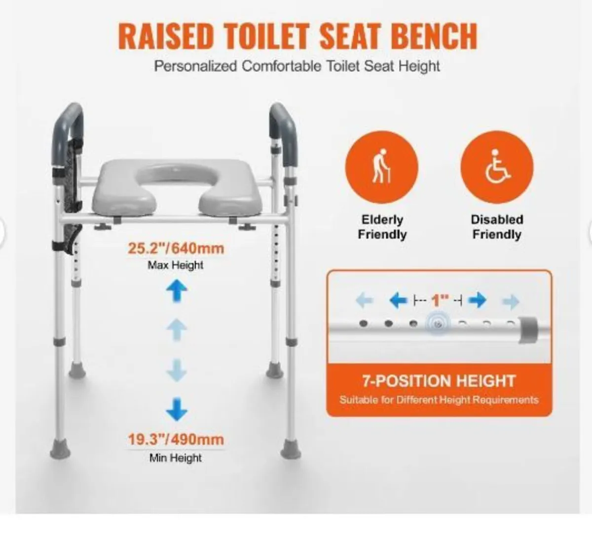 Raised Toilet Seat, 7-Position Height Adjustment - Image 2
