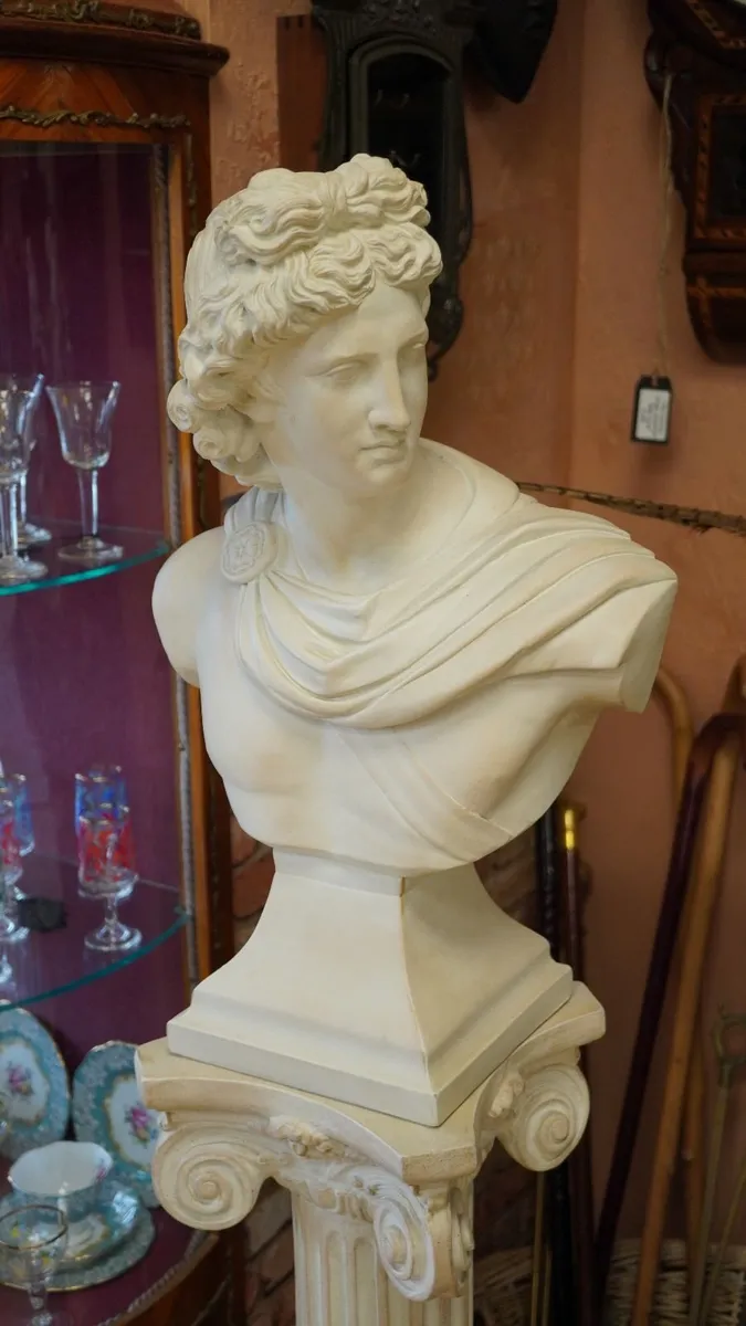 Vintage Classical Apollo Bust on Pedestal - Image 2