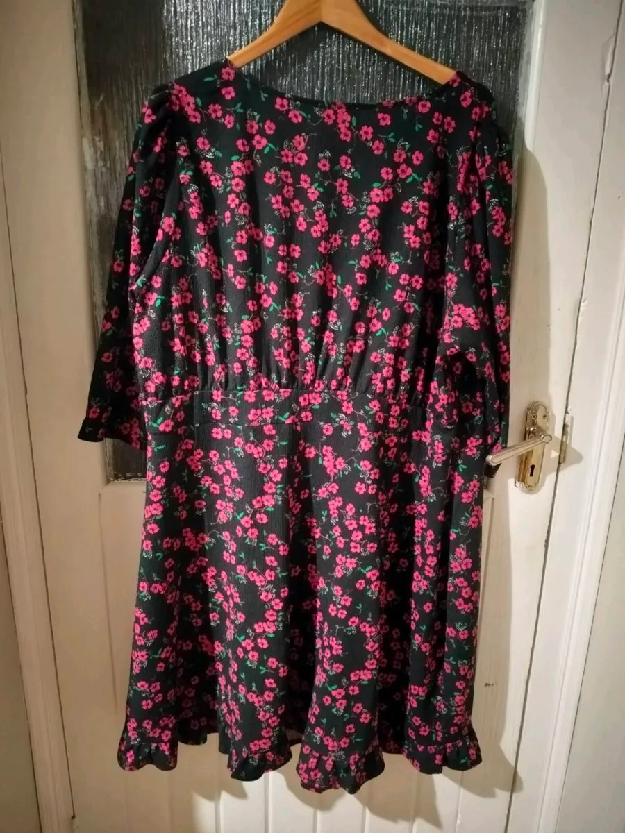 Yours London. Dress with pink flowers on black bac - Image 2