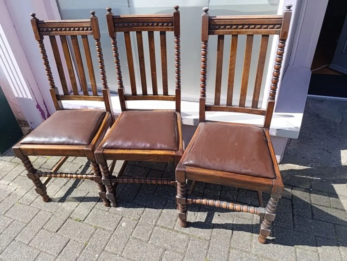 6 antique oak chairs for sale - Image 2