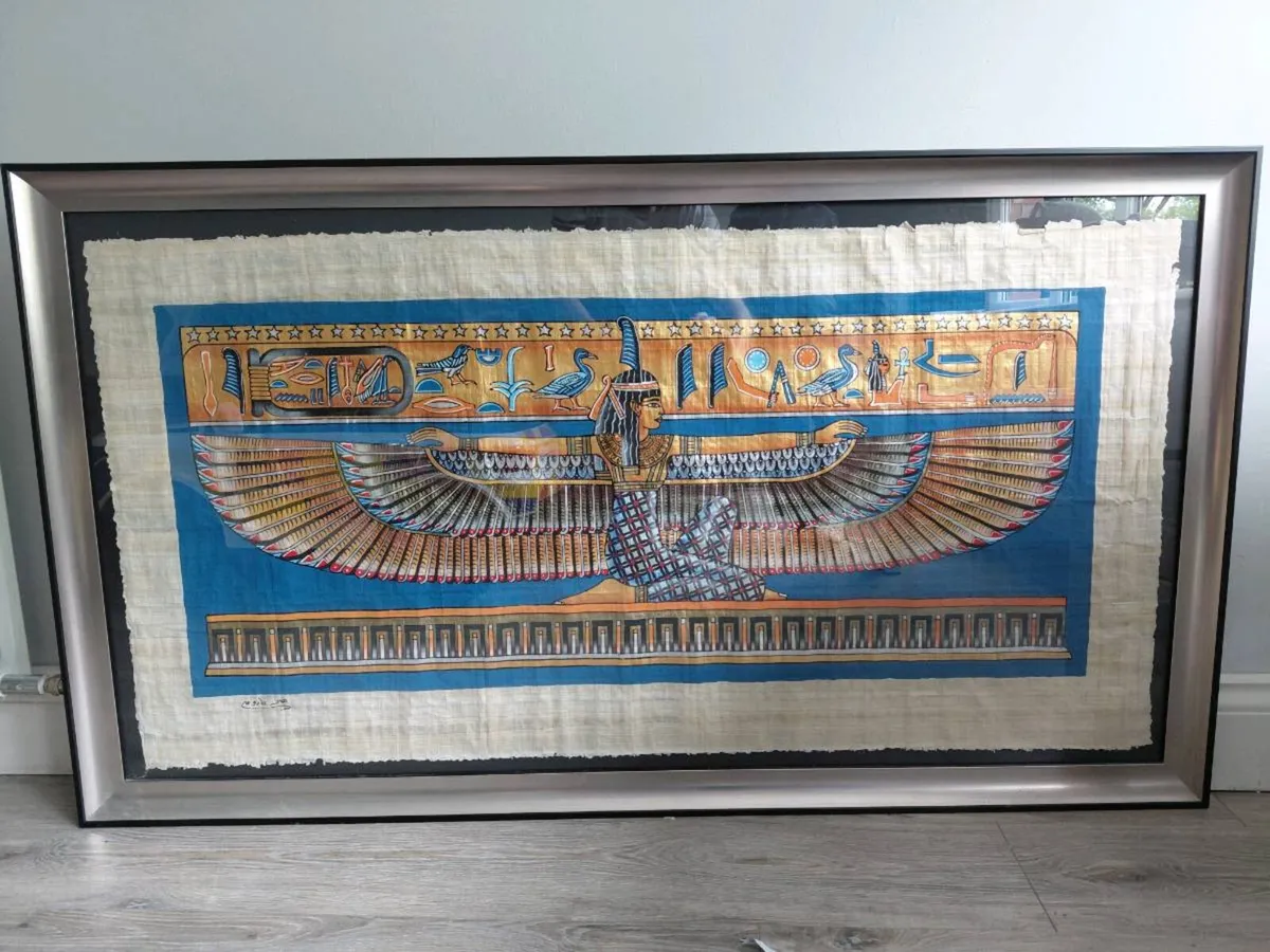 Large Hand painted Egyptian Papyrus Ma at (Framed)