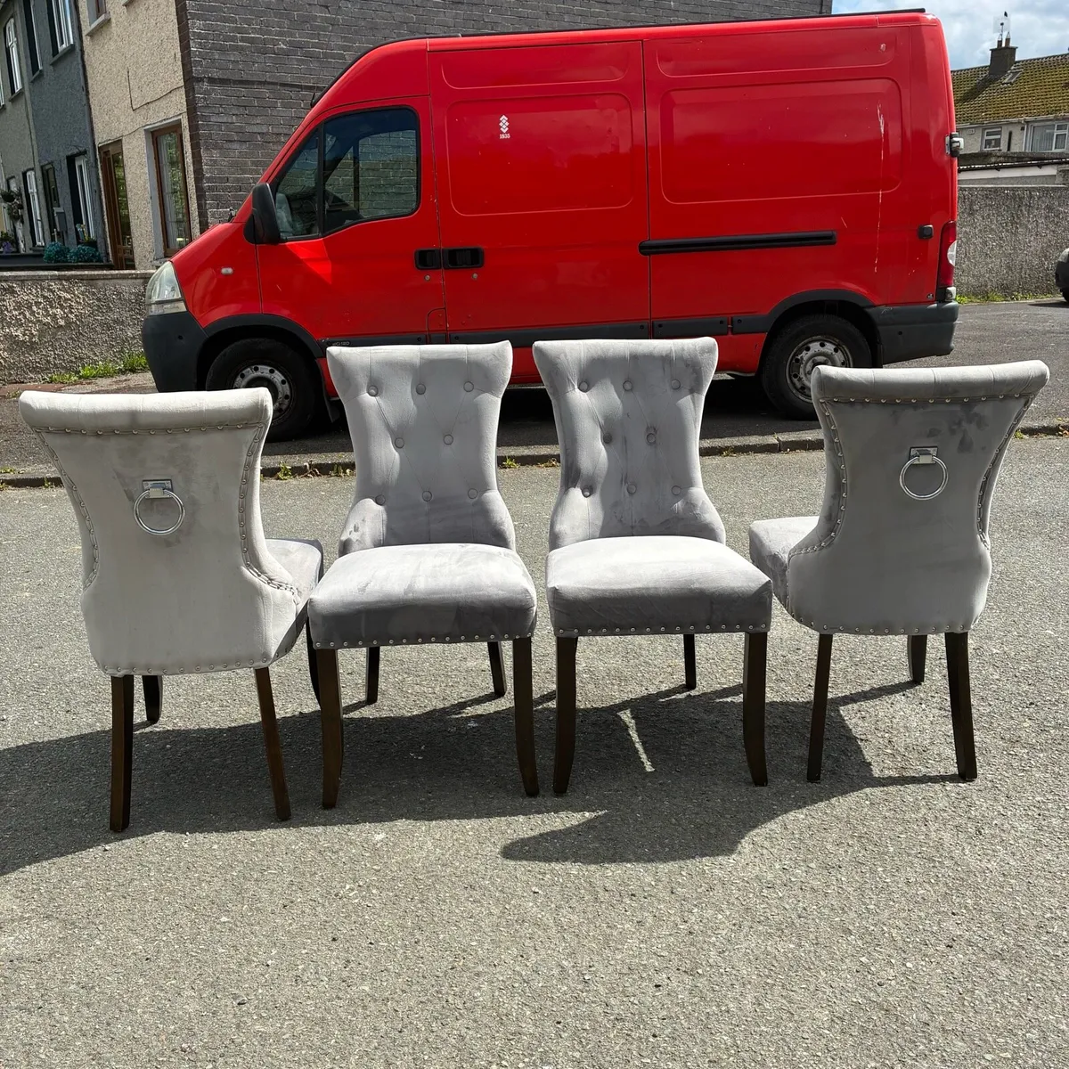4 Knocker Ring Wing Back Velvet Dining Chairs - Image 1