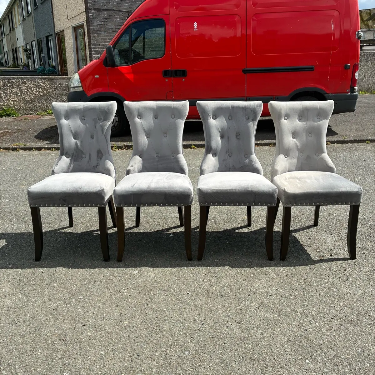 4 Knocker Ring Wing Back Velvet Dining Chairs - Image 2