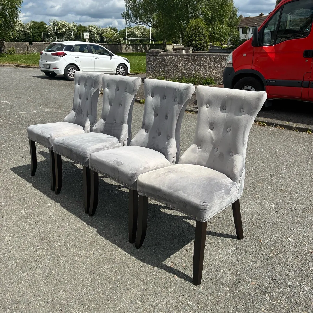 4 Knocker Ring Wing Back Velvet Dining Chairs - Image 3