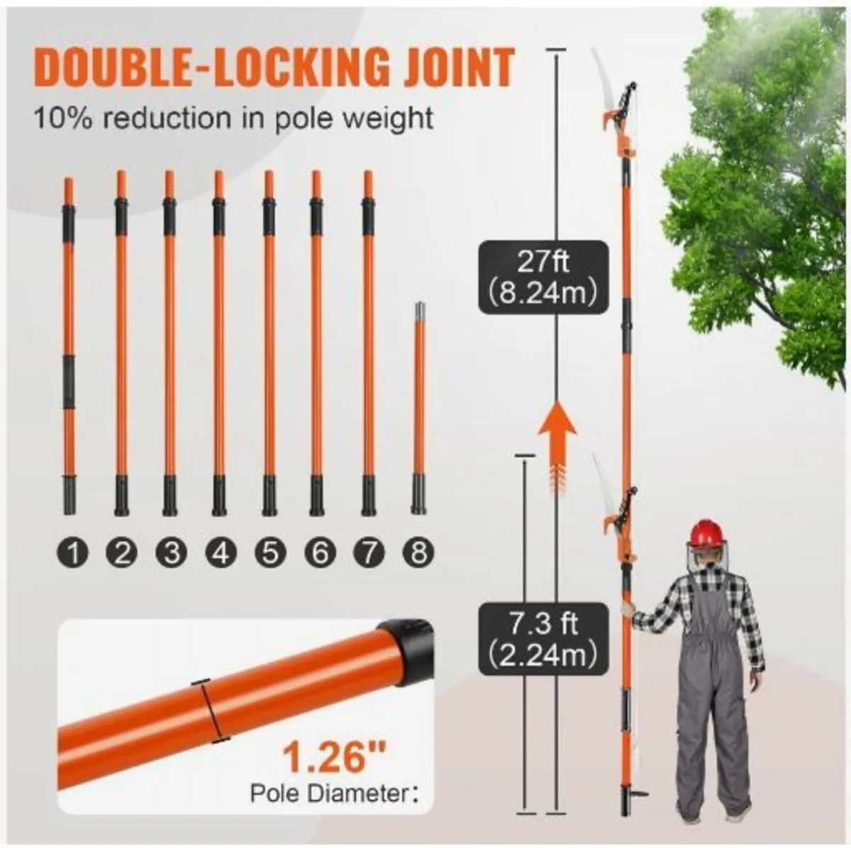 Manual Pole Saw, 2.2-8.2 m Extendable Tree - Image 4