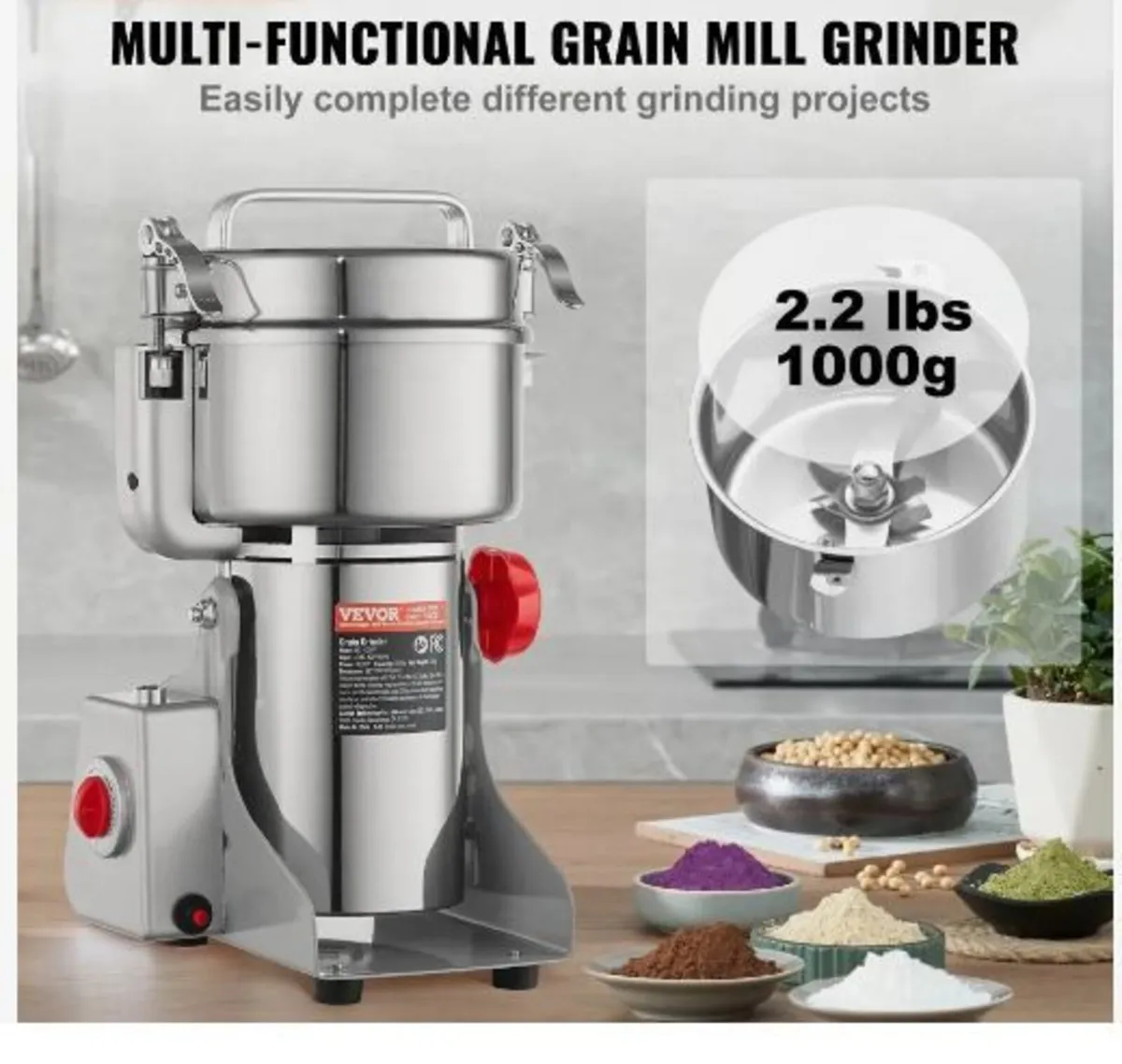 1000g Electric Grain Mill Grinder High Speed 3000W - Image 3