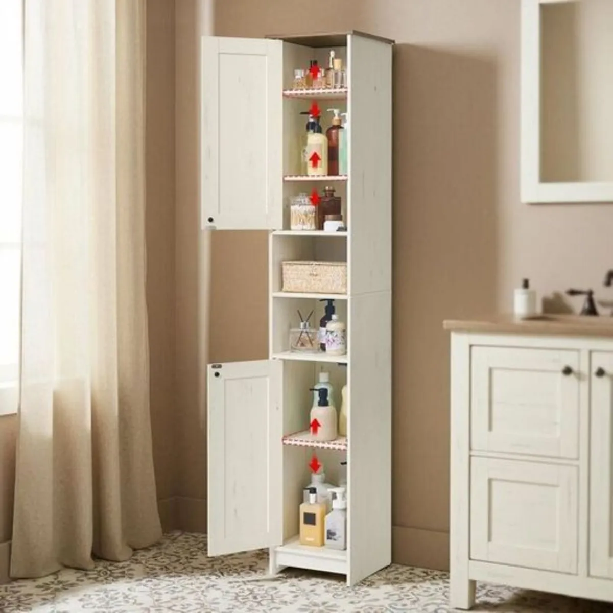 Bathroom Tall Cabinet White Narrow - Image 4