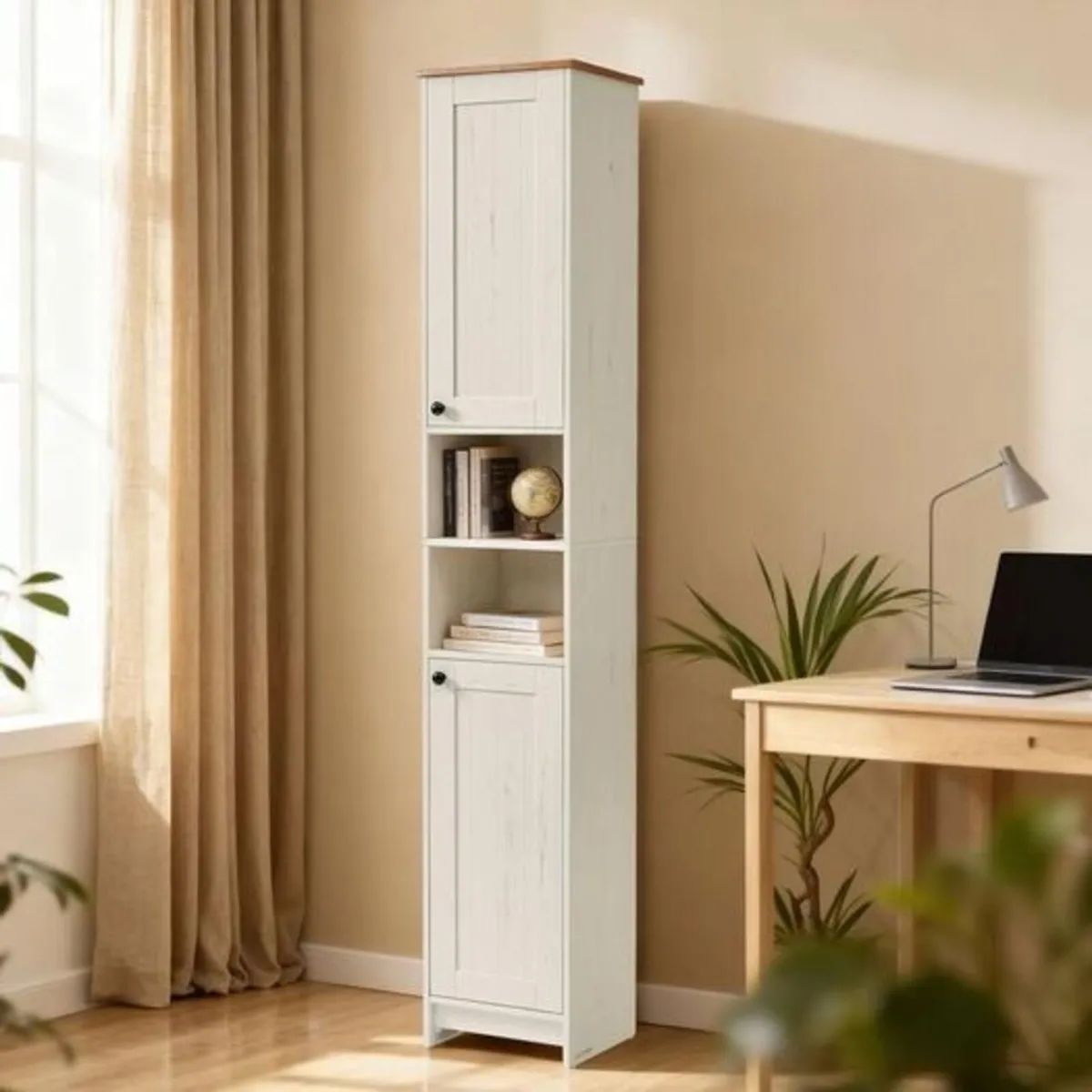 Bathroom Tall Cabinet White Narrow - Image 1