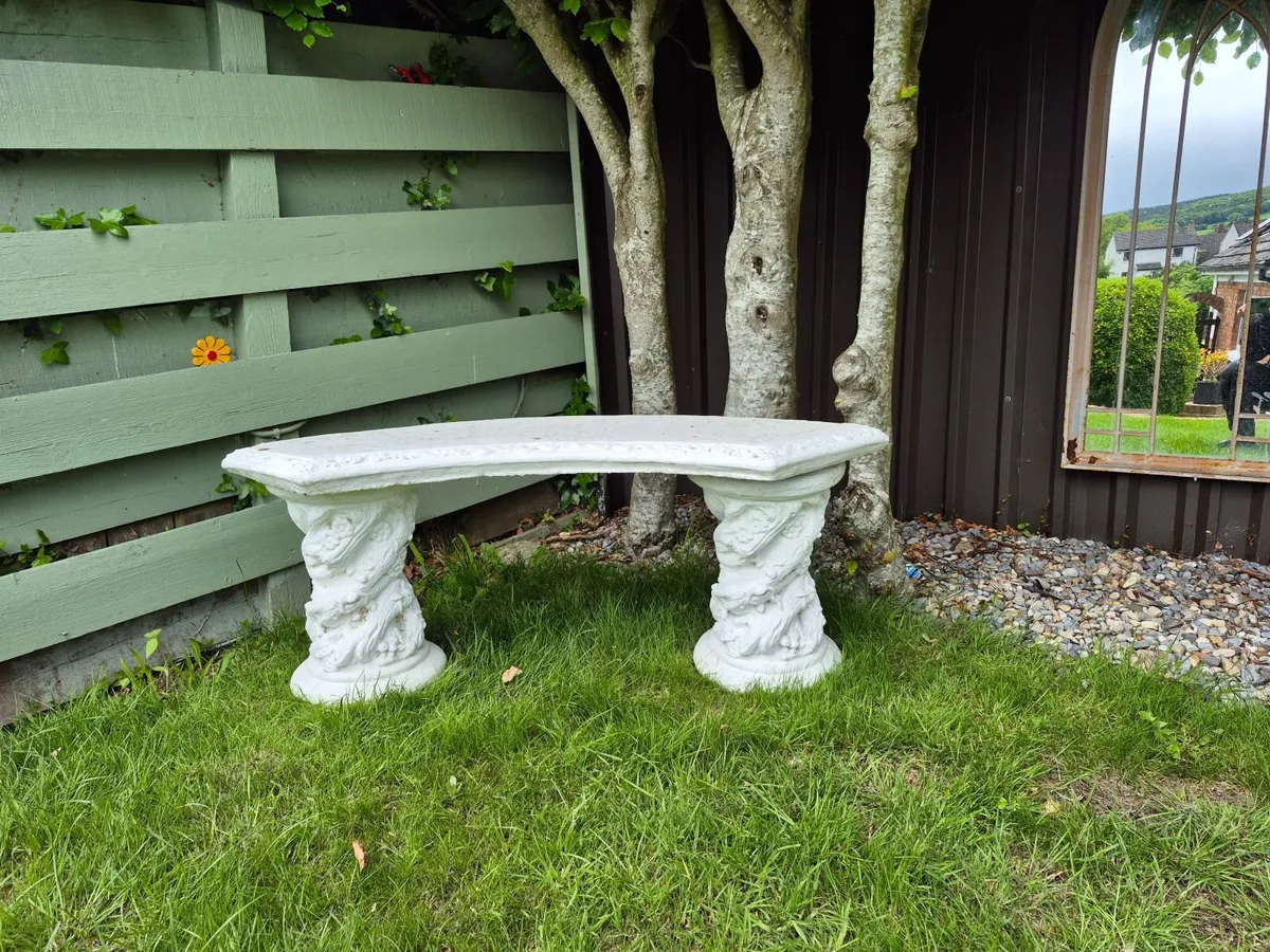 white cast stone curved garden bench x2 - Image 1