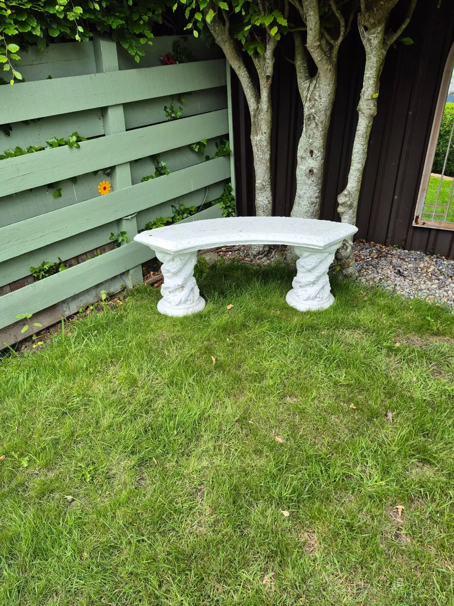 white cast stone curved garden bench x2 - Image 2