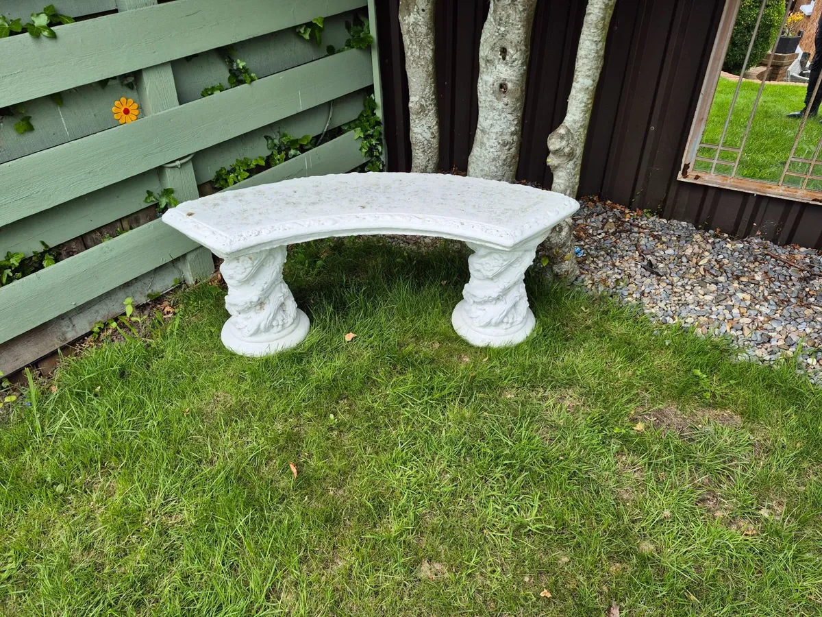 white cast stone curved garden bench x2 - Image 3