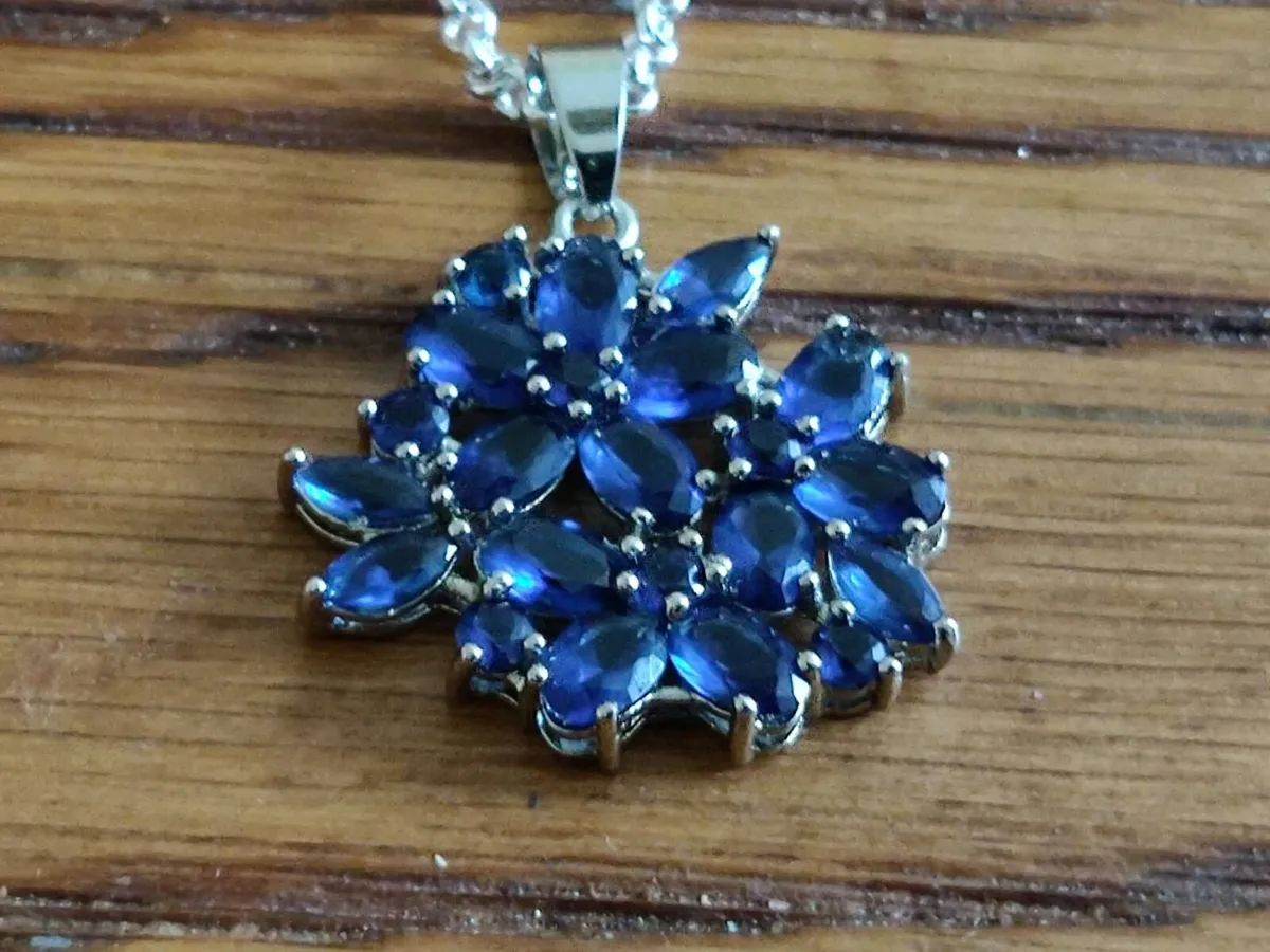 CHUNKY COBALT BLUE SAPPHIRES, 925 Silver Neckkace - Image 2