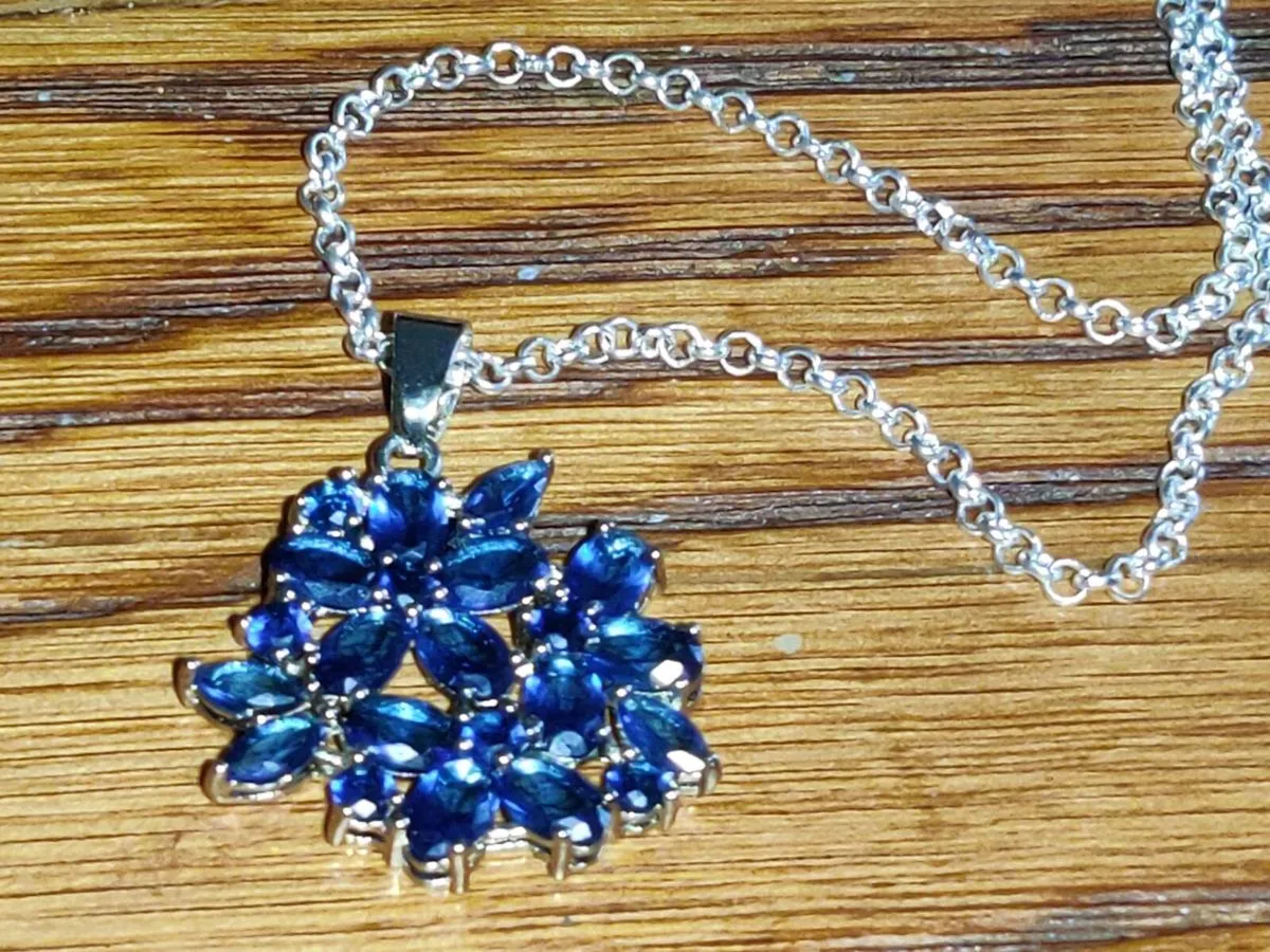CHUNKY COBALT BLUE SAPPHIRES, 925 Silver Neckkace - Image 1